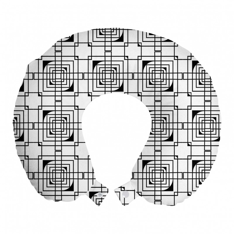 Art Deco Boyun Yastığı Siyah Beyaz Kareler Desenli Geometrik