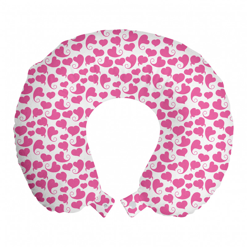 Romantik Boyun Yastığı Beyaz Fon Üzerinde Pembe Kalpler Desenli