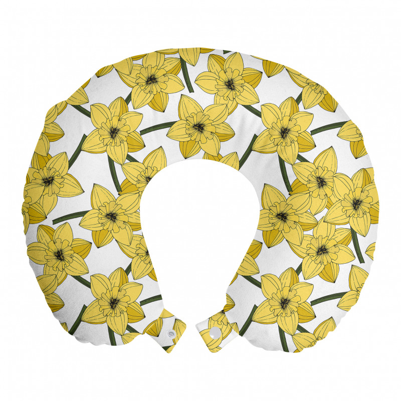 Çiçek Boyun Yastığı Sarı Çiçekli Nergis Dalları Düz Arka Planda