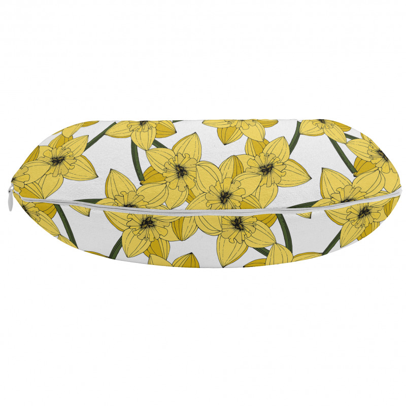 Çiçek Boyun Yastığı Sarı Çiçekli Nergis Dalları Düz Arka Planda