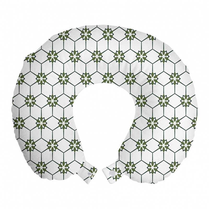 Geometrik Boyun Yastığı Karo Stilinde Altıgen Çiçekler Desenli