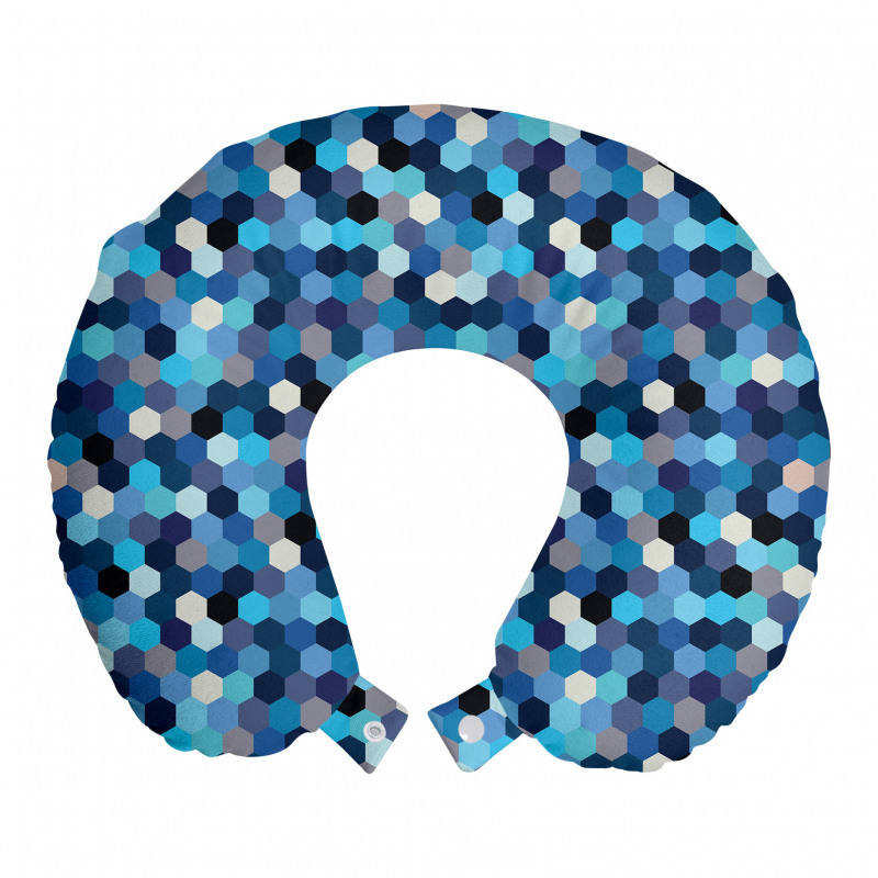 Geometrik Boyun Yastığı Mavi Altıgen Desenli