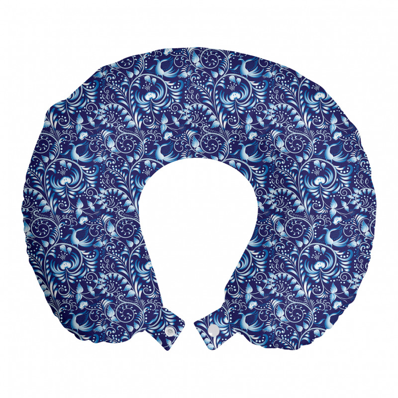 Geleneksel Boyun Yastığı Mavi Çiçekli Desen
