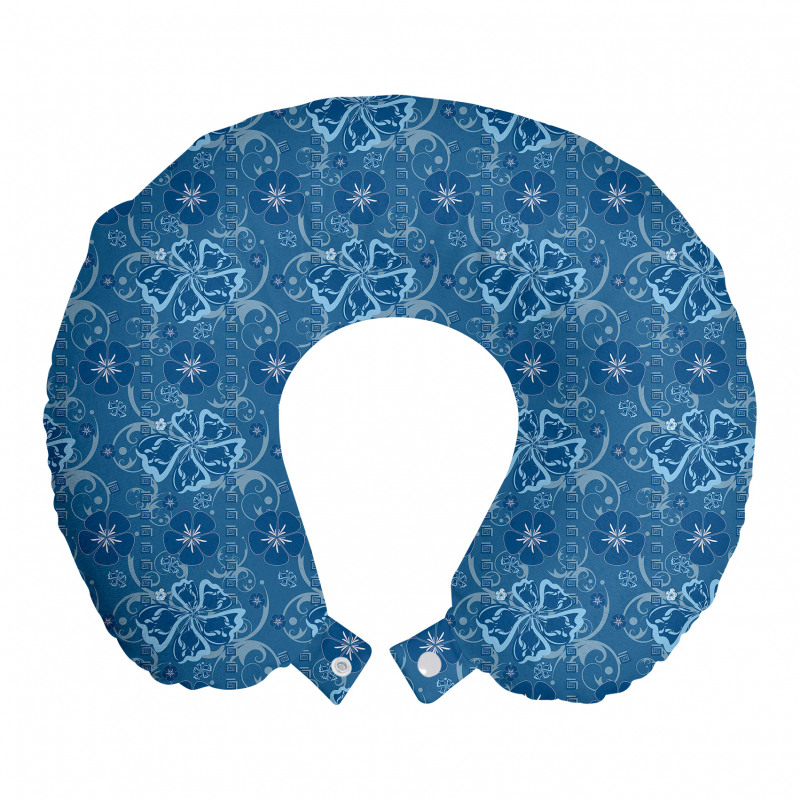 Çiçekli Boyun Yastığı Mavi Desenli