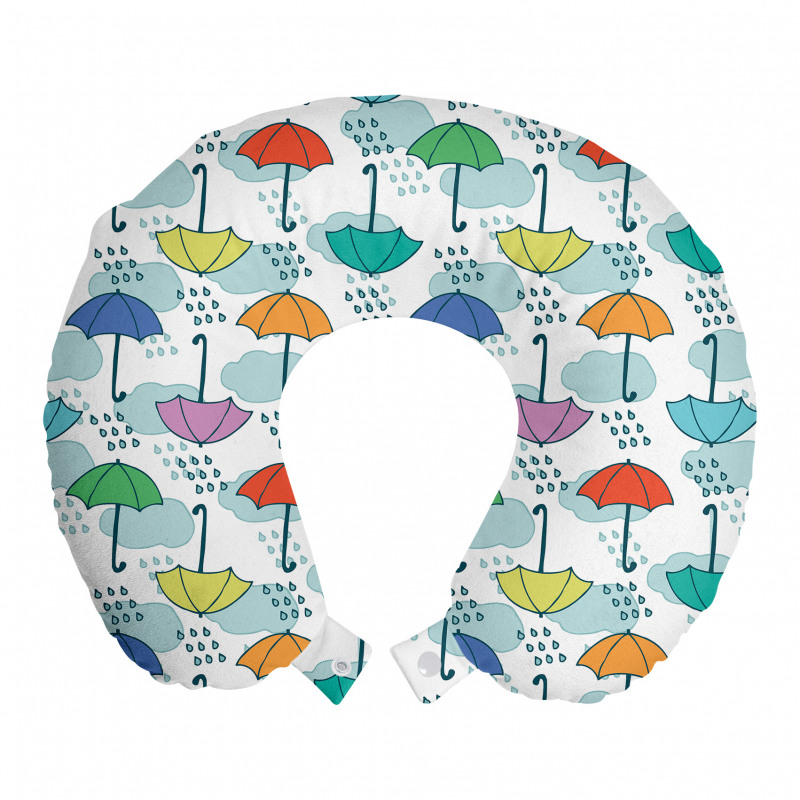 Hava Durumu Boyun Yastığı Beyaz Fon Üzerinde Rengarenk Şemsiyeler