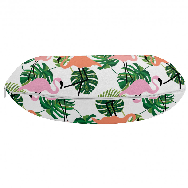 Tropikal Boyun Yastığı Palmiye Yaprakları Yiyen Flamingo Çizimi