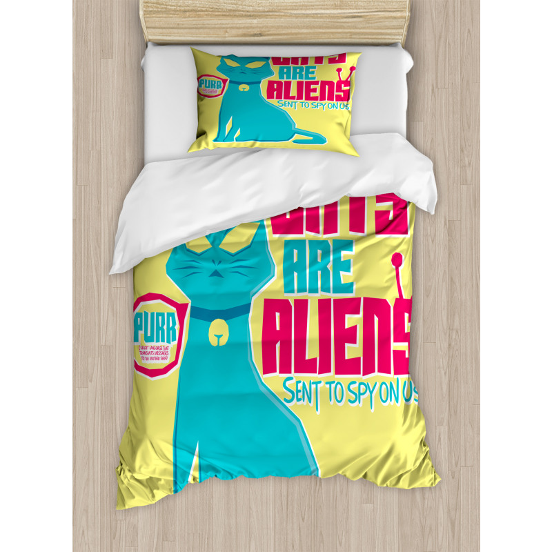 Cats are Aliens Cartoon Duvet Cover Set