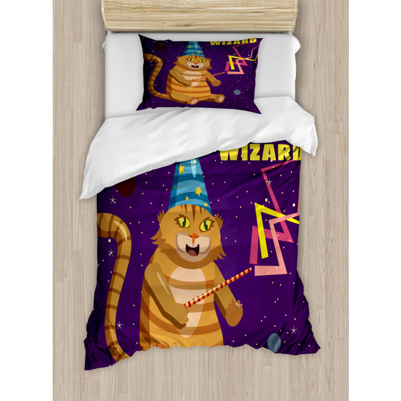 Cat Wizard Funny Cartoon Duvet Cover Set