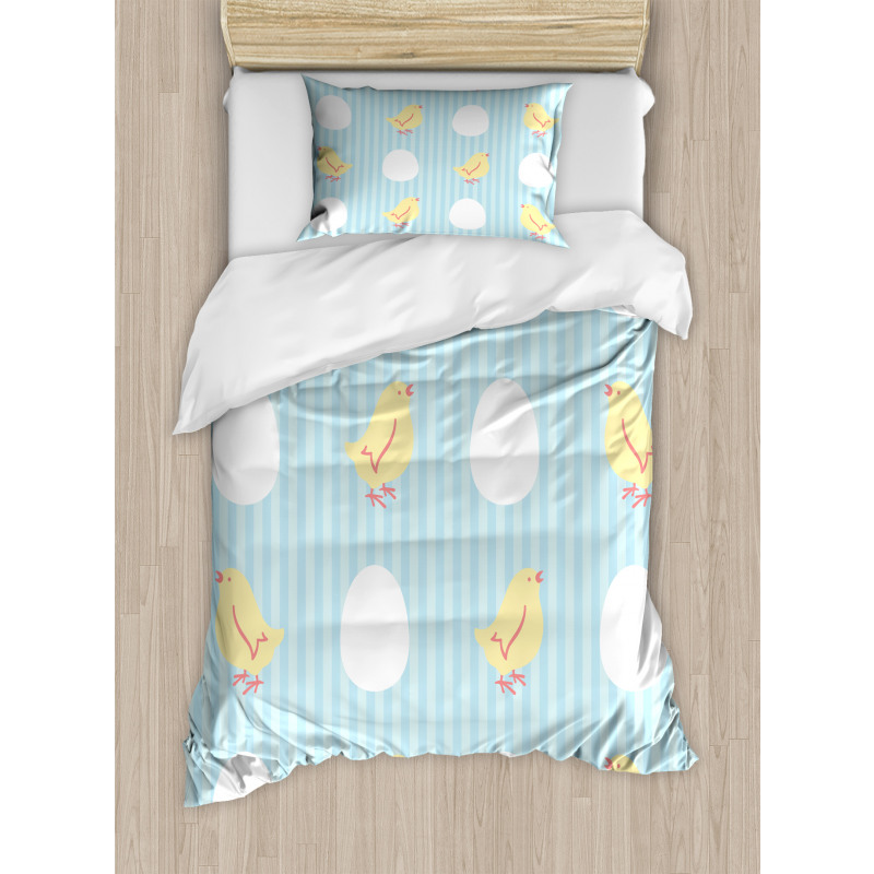 Baby Animal and Eggs Stripes Duvet Cover Set