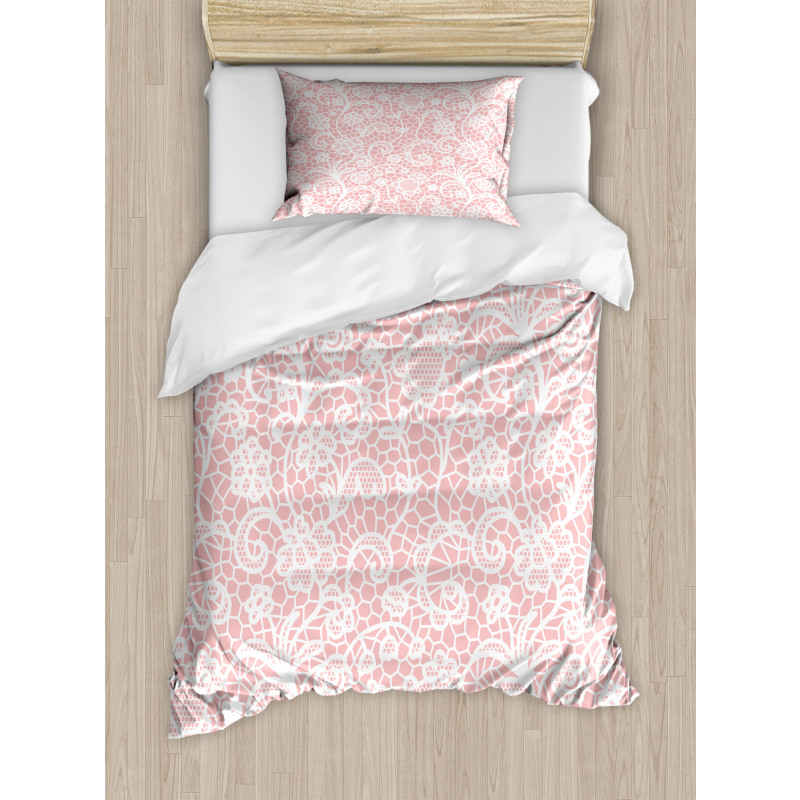 Floral Hexagon Lace Grids Duvet Cover Set