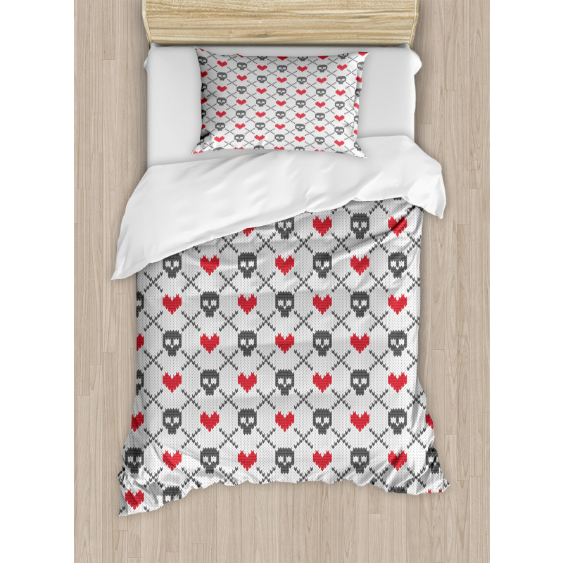 Skulls Red Hearts Duvet Cover Set