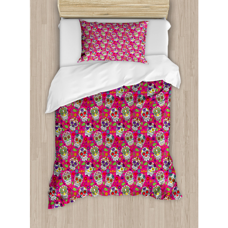 Sugar Skull Flowers Duvet Cover Set