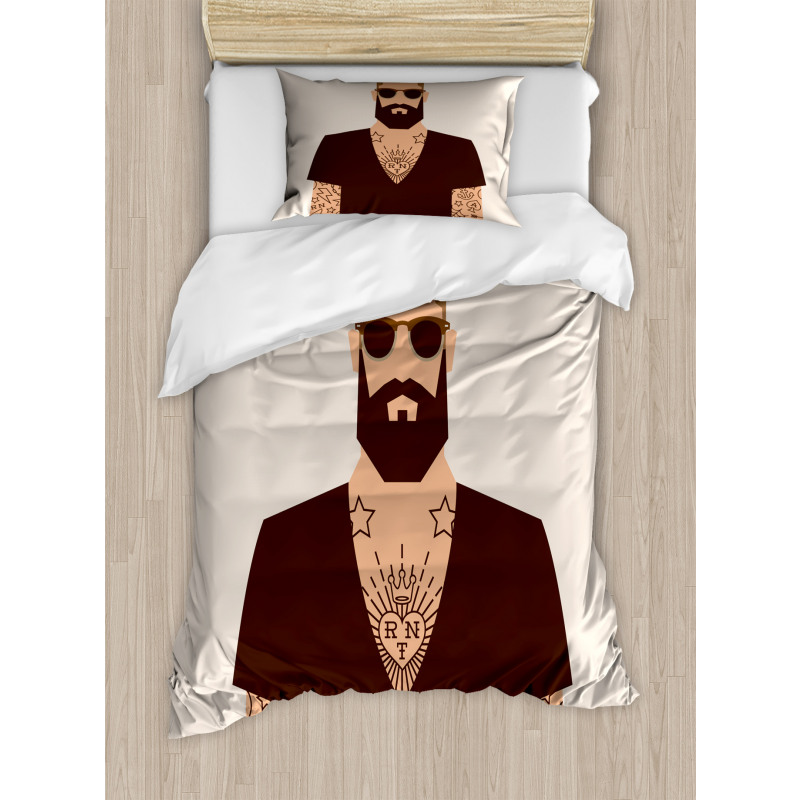 Tattooed Hipster Cartoon Duvet Cover Set