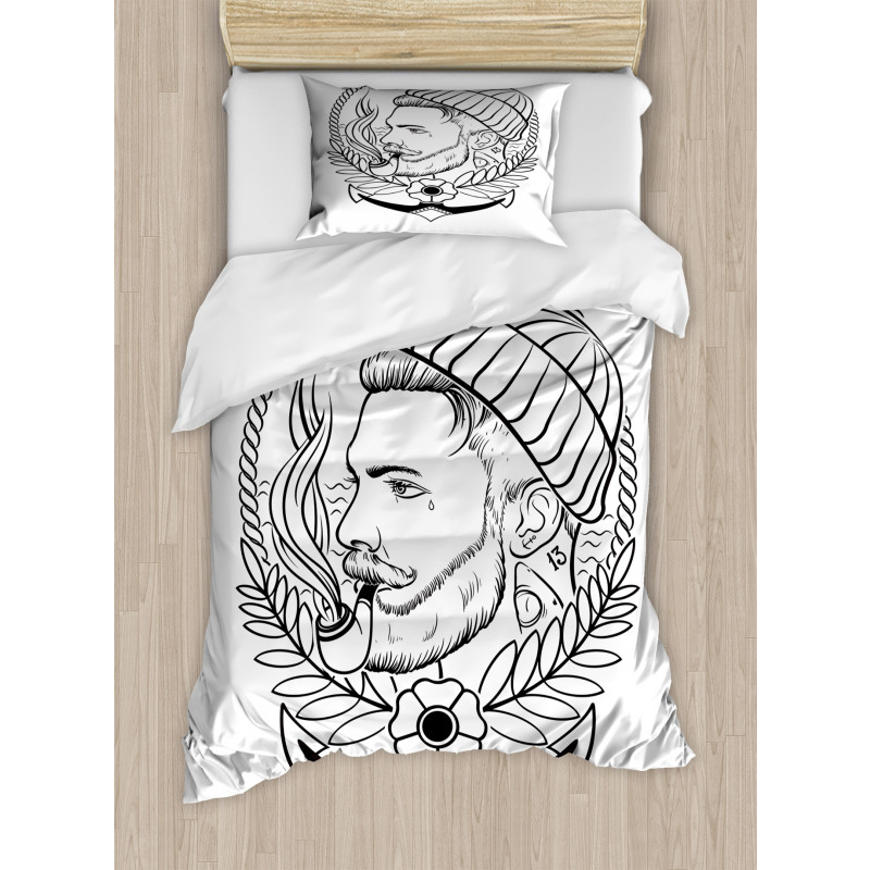 Outline Sailor with Pipe Duvet Cover Set