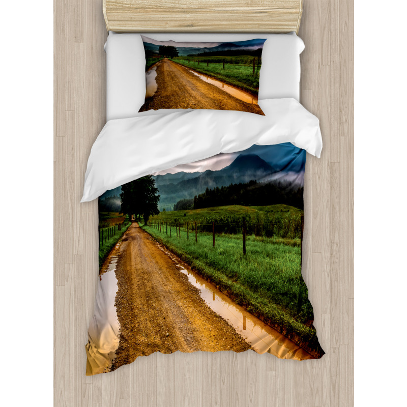 Puddles on Dirt Road Duvet Cover Set