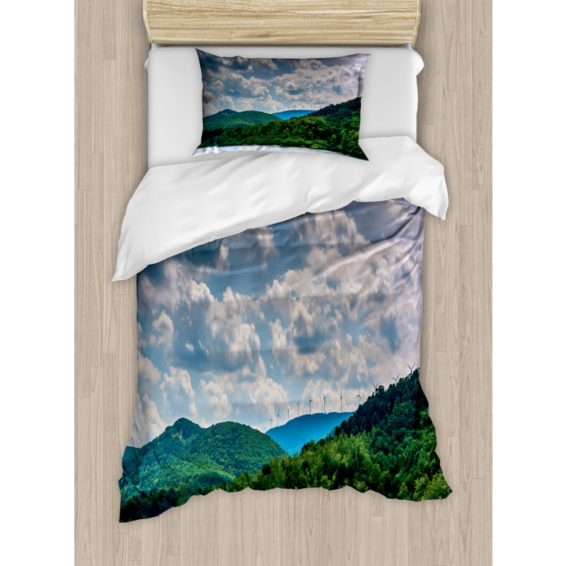 Windmills on Mountain Duvet Cover Set