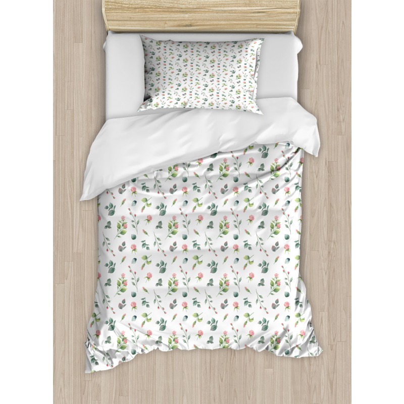 Watercolor Roses Leaf Duvet Cover Set