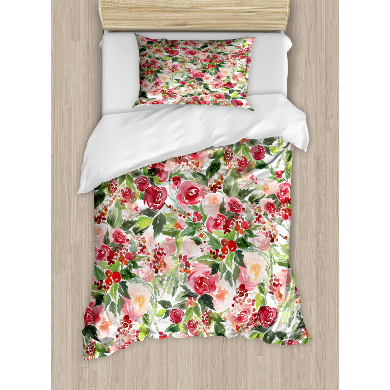 Roses Berries Bouquet Art Duvet Cover Set