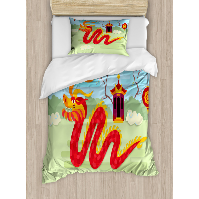 Chinese Pavilion Duvet Cover Set