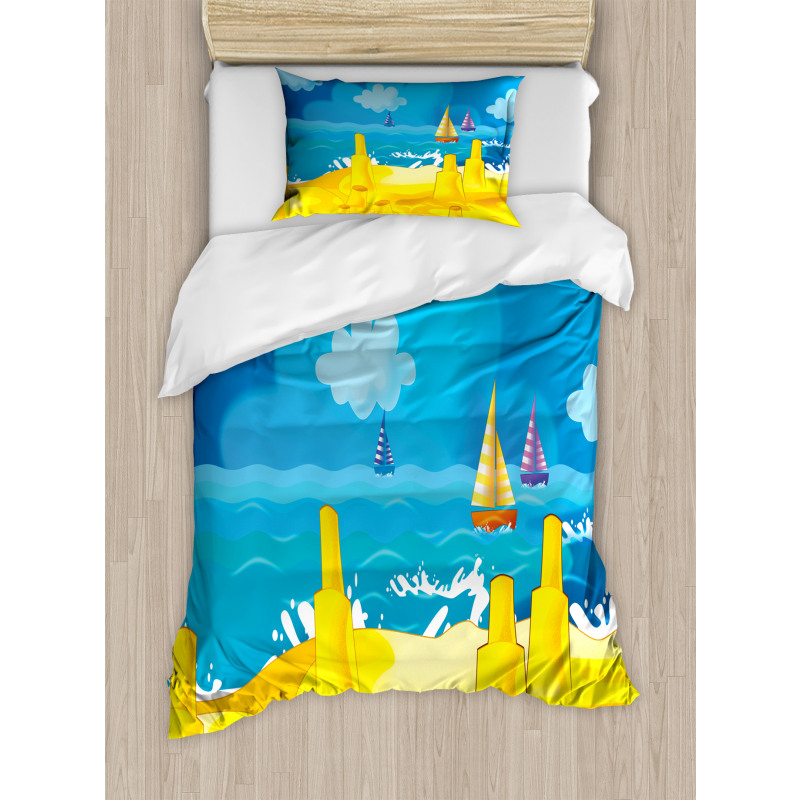 Vibrant Seaside Cartoon Scene Duvet Cover Set