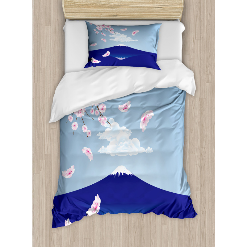 Mountain and Cherry Blossoms Duvet Cover Set