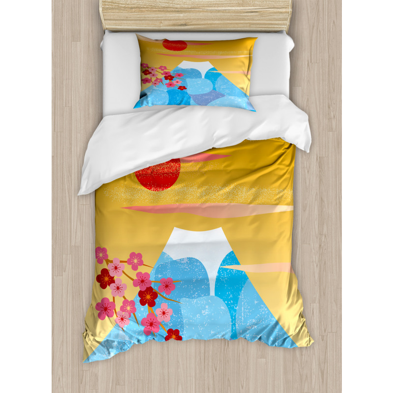 High Cliff Silhouette Flowers Duvet Cover Set