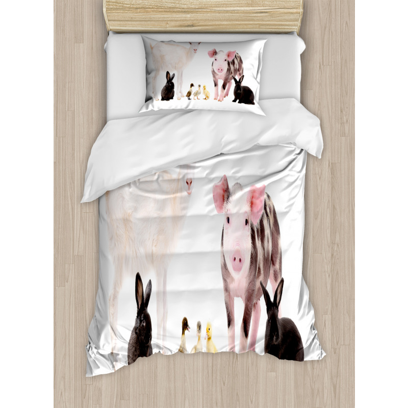 Ducks Pig Goat Bunnies Duvet Cover Set