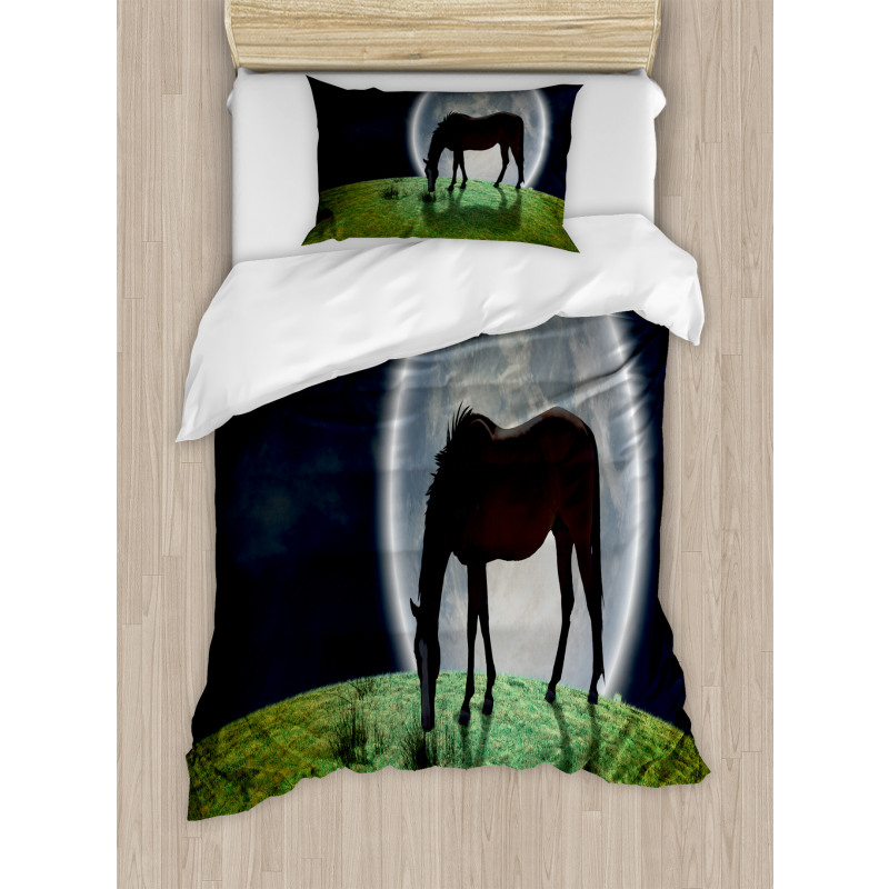 Horse on Hill Full Moon Duvet Cover Set