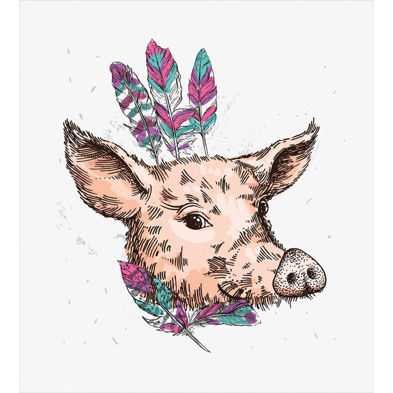 Pig Portrait Feathers Duvet Cover Set