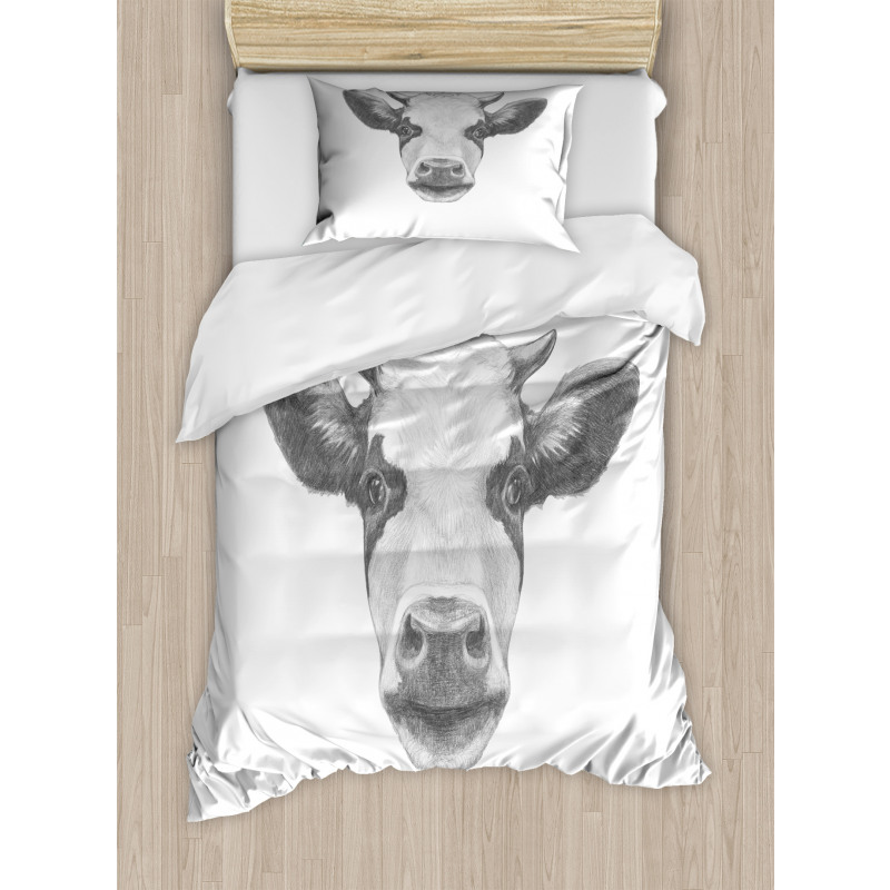 Sketch Portrait of Cow Duvet Cover Set