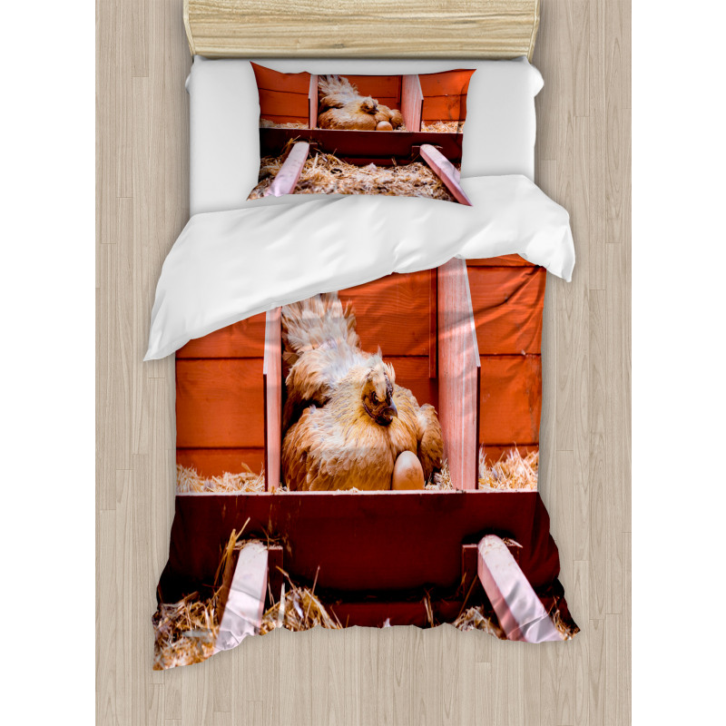 Hen in Cage with Eggs Duvet Cover Set