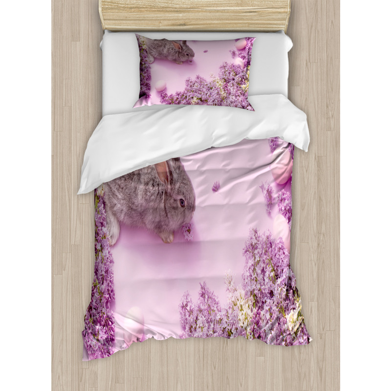 Rabbit Lilac Blossom Duvet Cover Set