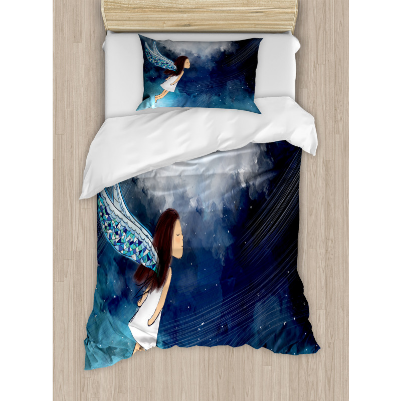 Magical Winged Girl in Sky Duvet Cover Set