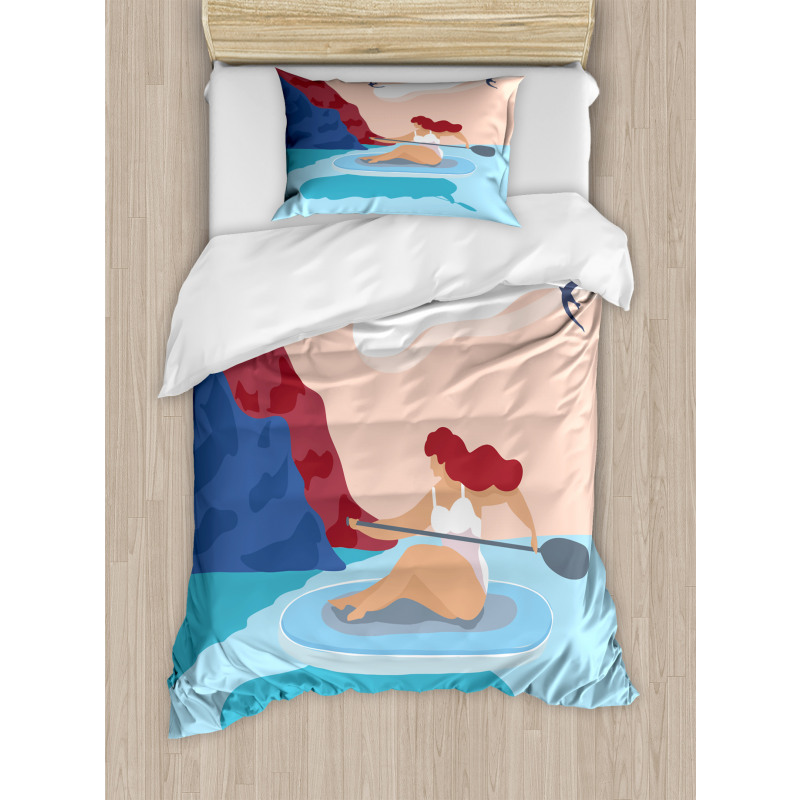 Girl on Surfboard Seascape Duvet Cover Set