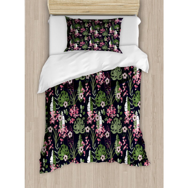 Palm Leaves Flowers Duvet Cover Set