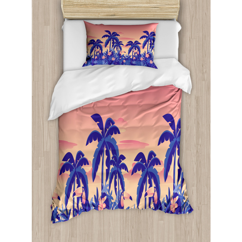 Palm Tree Toucan Sunset Art Duvet Cover Set