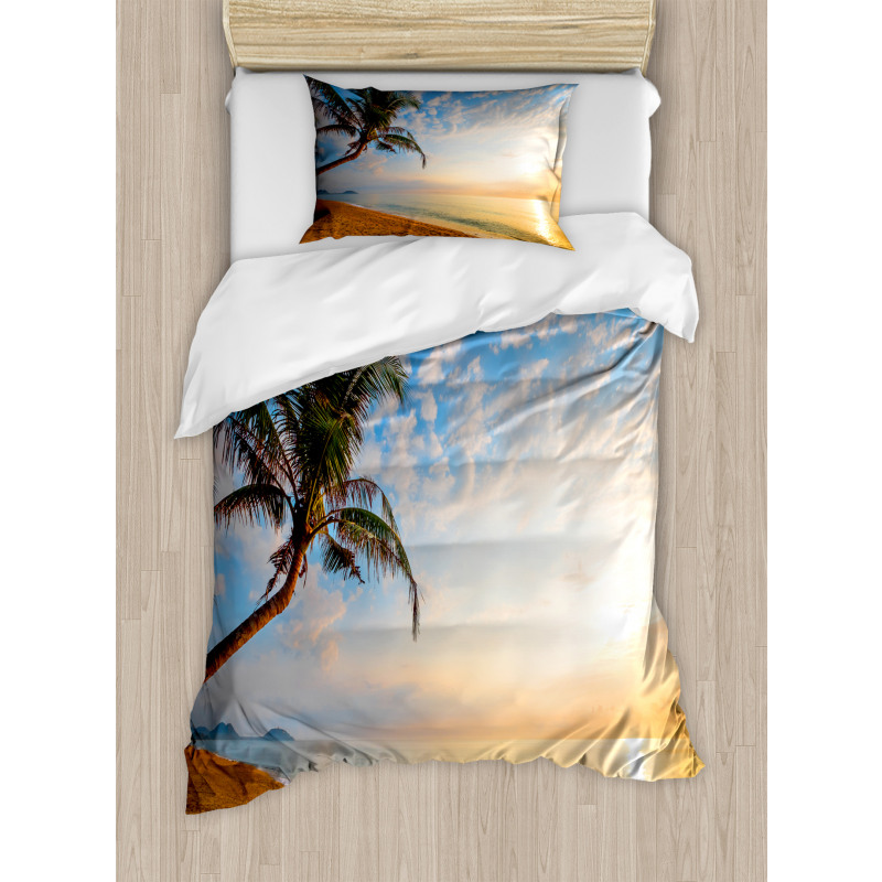 Exotic Sandy Beach Palm Tree Duvet Cover Set