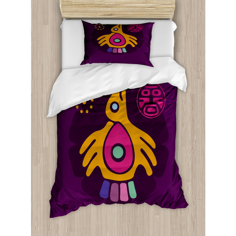 Symbolic Bird and Stamp Art Duvet Cover Set