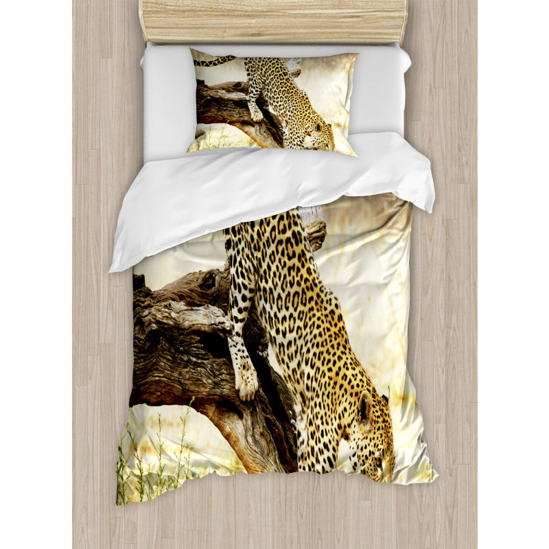 Leopard Wild Cat on Tree Duvet Cover Set