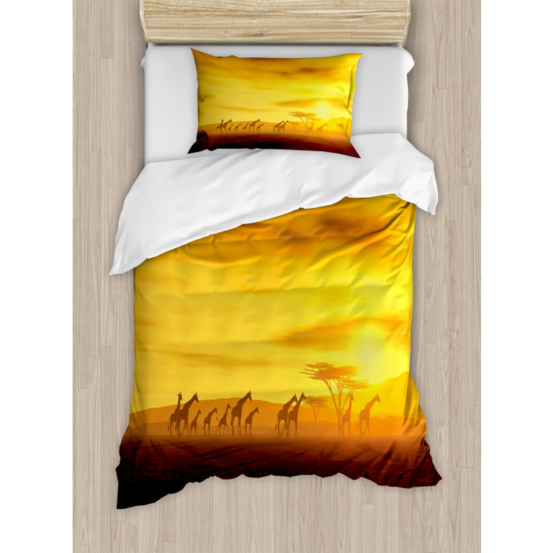 Dramatic Sunset Giraffes Duvet Cover Set