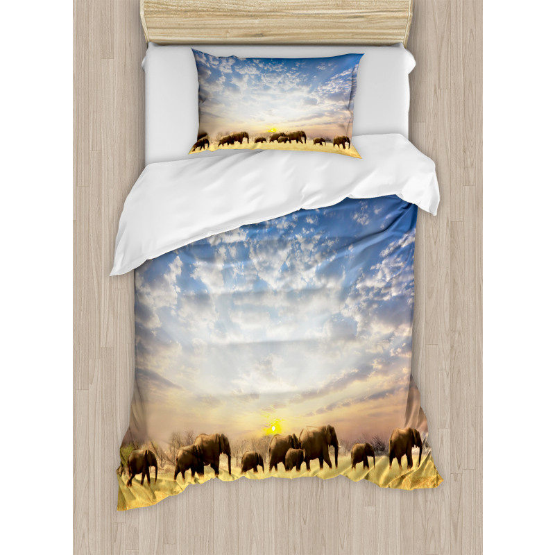 Wild Elephants Herd Duvet Cover Set