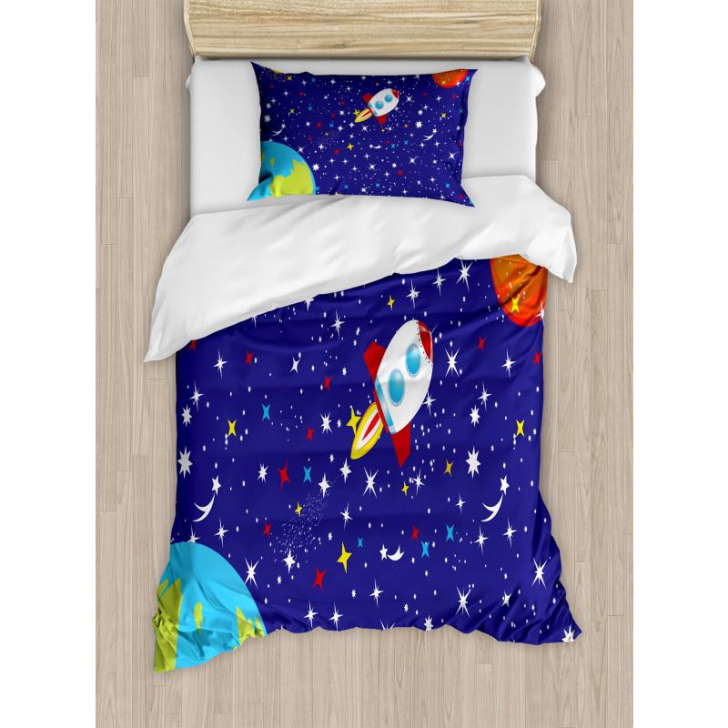 Starry Rocket Planets Duvet Cover Set