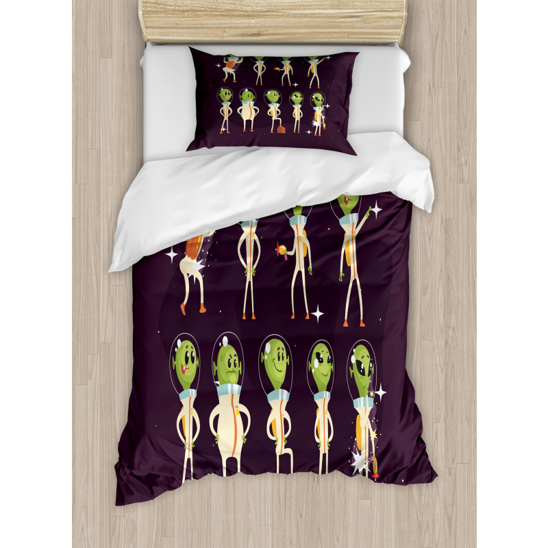 Little Green Ufo in Suits Duvet Cover Set