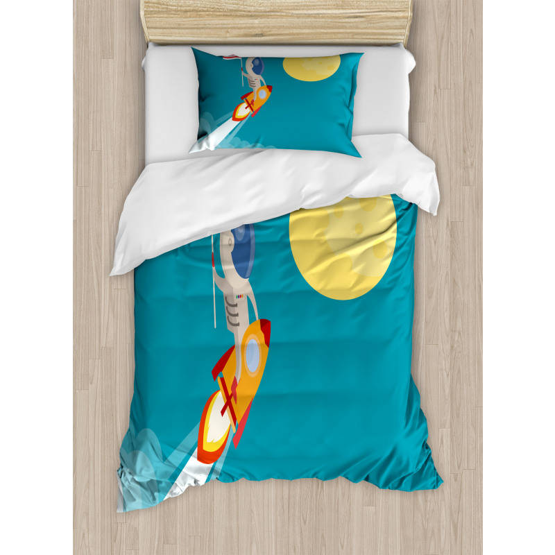 Astronaut Flying to the Moon Duvet Cover Set