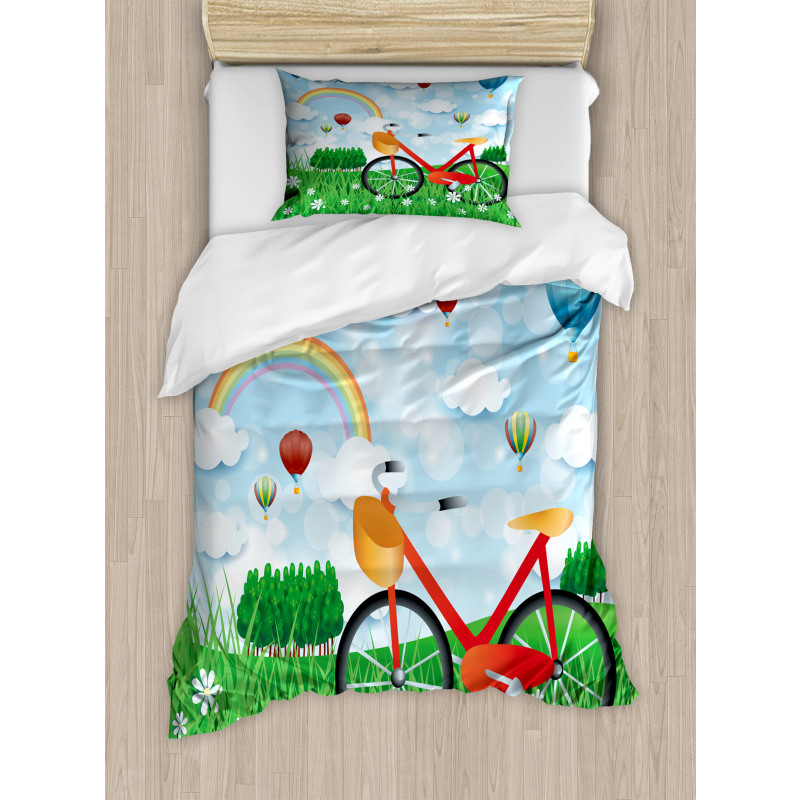 Spring Landscape with Bike Duvet Cover Set