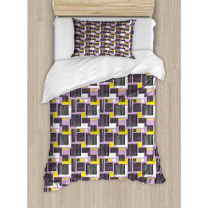 Modern Stripe and Squares Duvet Cover Set