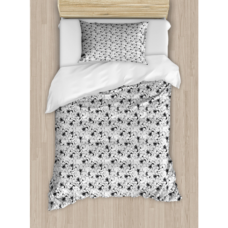 Monochrome Hibiscuses Sketch Duvet Cover Set