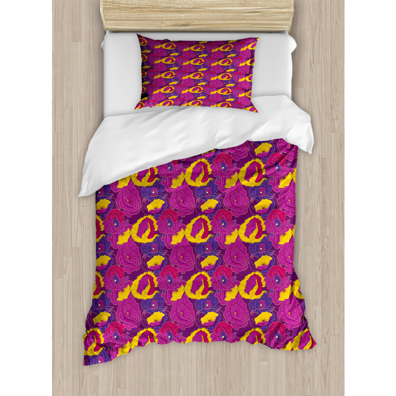 Cartoon Cheerful Flowers Duvet Cover Set