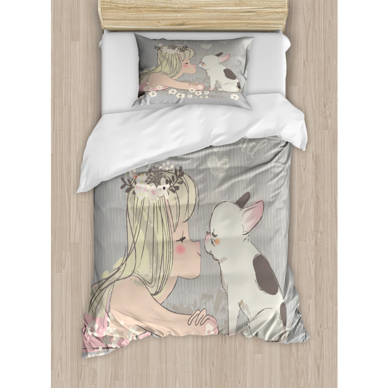 Girl Little Puppy Duvet Cover Set