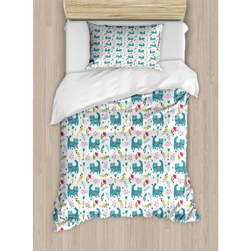 Folkloric Ornate Happy Cat Duvet Cover Set